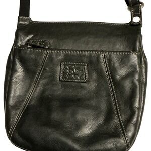 Fossil Hobo Organizer Shoulder messenger,‎ bag, black, pebbled, leather silver